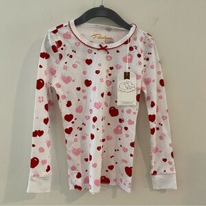 NWT Petidoux Valentines Pajama Top Luxury Girls size 5 Hearts Lace Trim Bow Prep